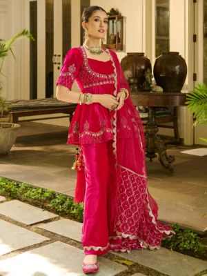 Kyro Pink Embroidered Velvet Suit Set