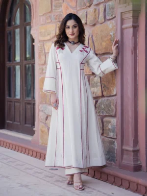 Rebel Off White Embroidered Cotton Kurta Set