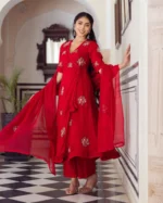 Ruby Red Embroidered Doria Suit Set