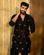 Prithvi Black Embroidered Chanderi Kurta