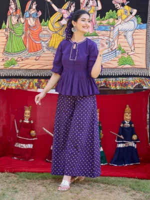 Alma Purple Bandhani Cotton Coord Set