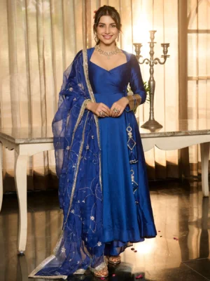 Harshini Blue Solid Chanderi Suit Set