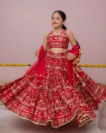Nashra Red Printed Chanderi Lehenga Set