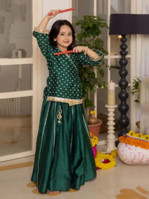 Anika Green Bandhani Chanderi Lehenga Set