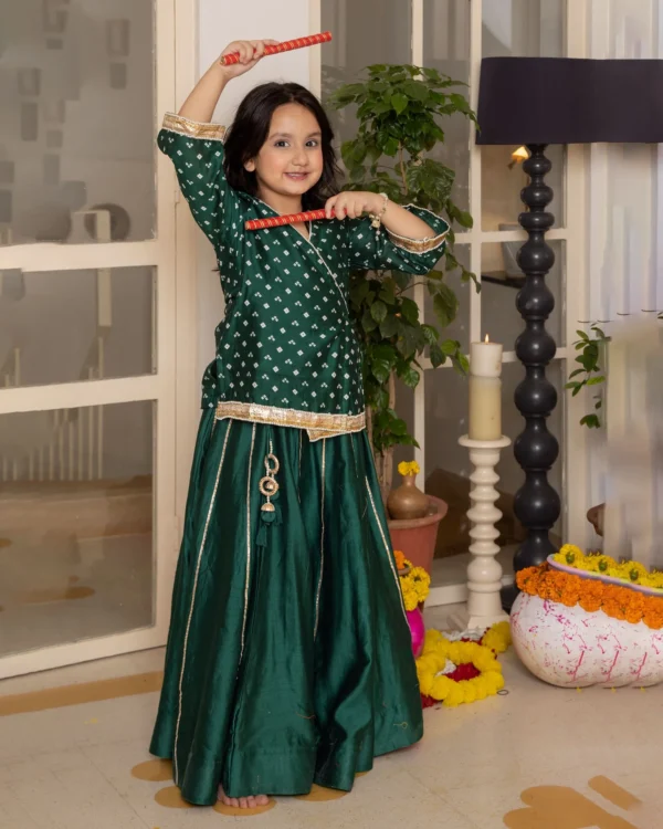 Anika Green Bandhani Chanderi Lehenga Set