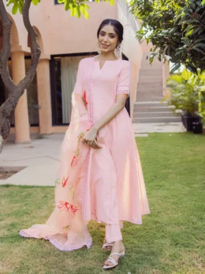 Tide Pink Handpainted Cotton Suit Set