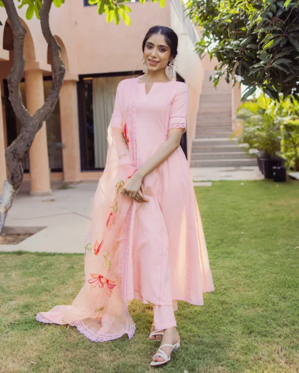 Tide Pink Handpainted Cotton Suit Set