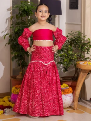 Nayra Pink Bandhani Chanderi Lehenga Set