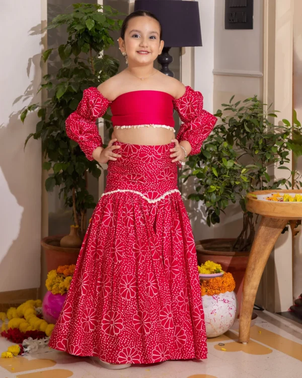 Nayra Pink Bandhani Chanderi Lehenga Set