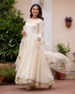 Gulnaar Off White Handpainted Chanderi Suit Set