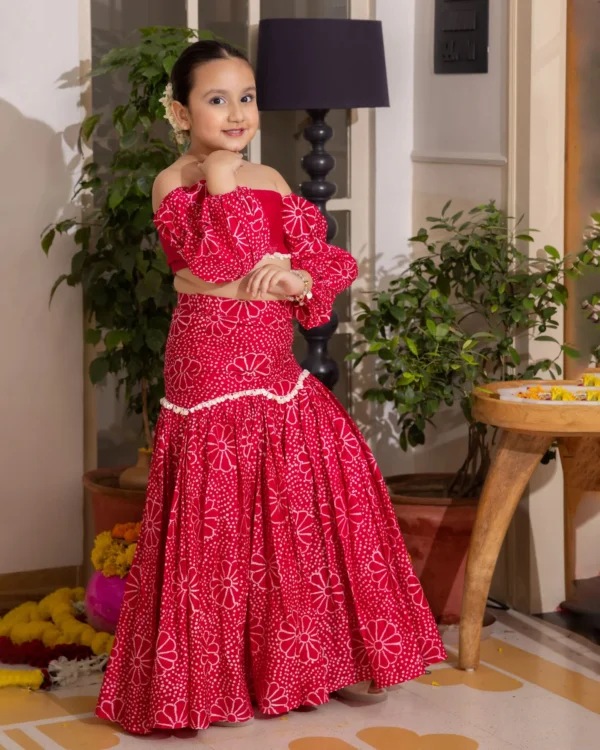 Nayra Pink Bandhani Chanderi Lehenga Set