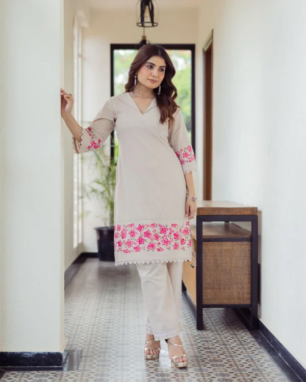 Twilight Beige Handpainted Cotton Coord Set