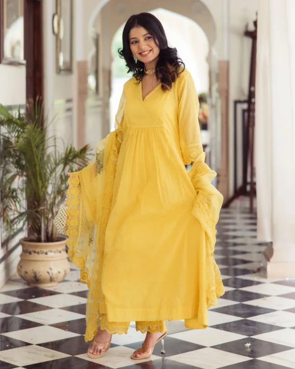Sakshi Yellow Embroidered Chanderi Suit Set