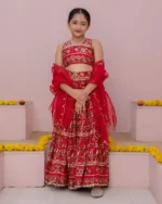 Nashra Red Printed Chanderi Lehenga Set
