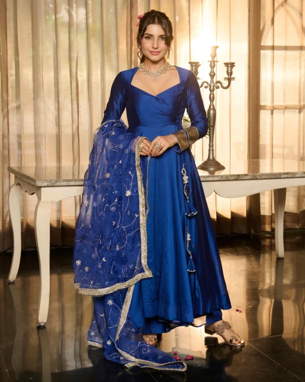Harshini Blue Solid Chanderi Suit Set