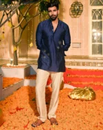 Neelkanth Navy Embroidered Chanderi Kurta