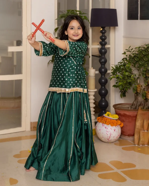 Anika Green Bandhani Chanderi Lehenga Set