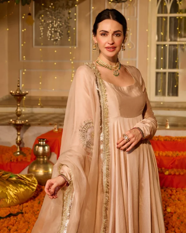 Padma Beige Solid Chanderi Suit Set