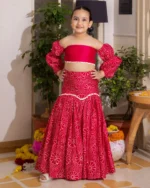 Nayra Pink Bandhani Chanderi Lehenga Set