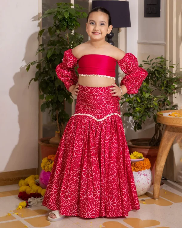 Nayra Pink Bandhani Chanderi Lehenga Set