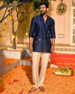 Neelkanth Navy Embroidered Chanderi Kurta