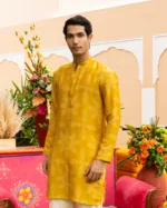 Yuvan Yellow Bandhani Chanderi Kurta