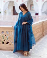 Desi Blue Embroidered Chanderi Suit Set