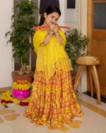 Hipsa Yellow Printed Chanderi Lehenga Set