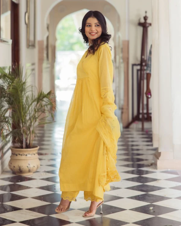 Sakshi Yellow Embroidered Chanderi Suit Set