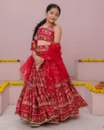 Nashra Red Printed Chanderi Lehenga Set