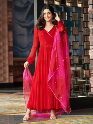 Rajni Red Embroidered Georgette Suit Set