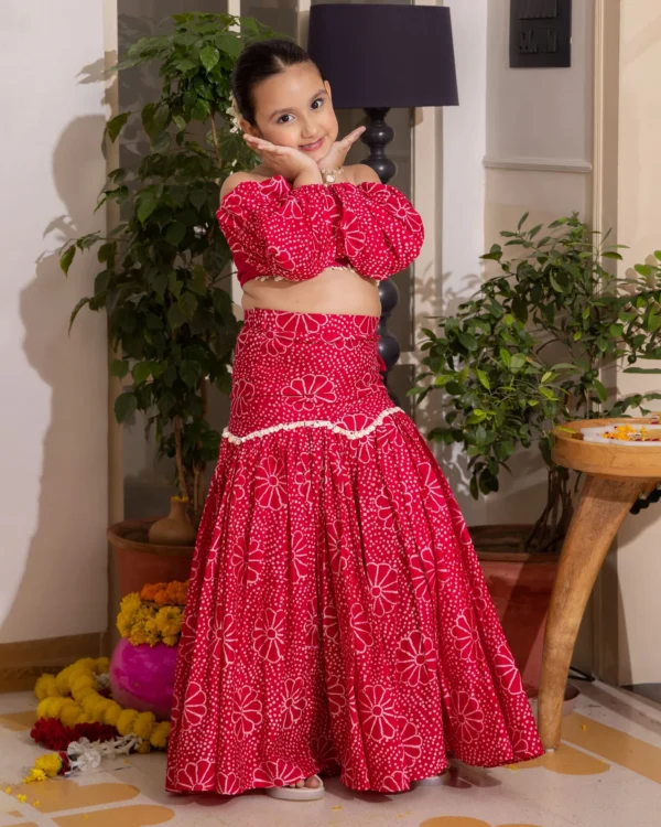 Nayra Pink Bandhani Chanderi Lehenga Set