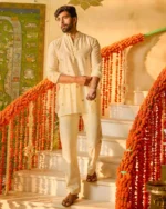 Kunwar Off White Embroidered Chanderi Kurta