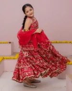 Nashra Red Printed Chanderi Lehenga Set