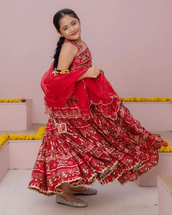 Nashra Red Printed Chanderi Lehenga Set