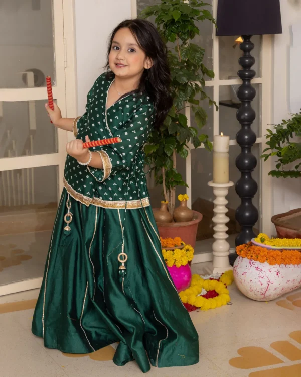 Anika Green Bandhani Chanderi Lehenga Set