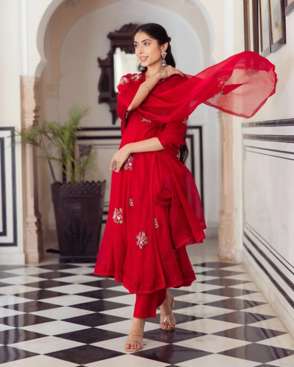Ruby Red Embroidered Doria Suit Set