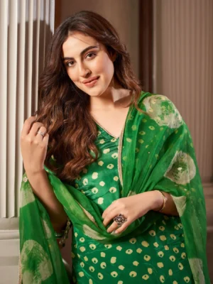 Raksika Green Bandhani Silk Suit Set