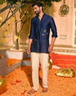 Neelkanth Navy Embroidered Chanderi Kurta