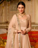 Padma Beige Solid Chanderi Suit Set