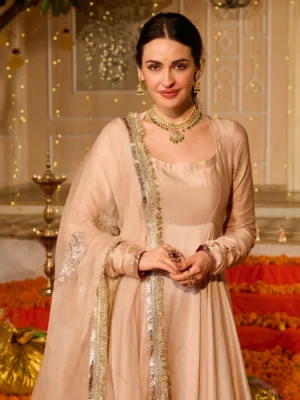 Padma Beige Solid Chanderi Suit Set