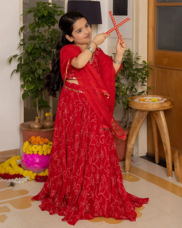 Kiara Red Bandhani Georgette Lehenga Set