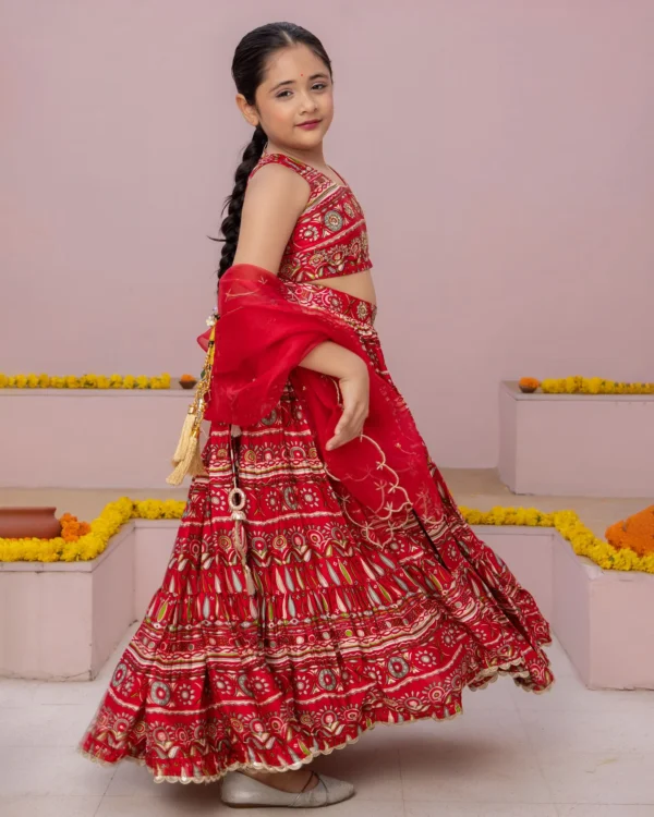 Nashra Red Printed Chanderi Lehenga Set