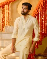 Kunwar Off White Embroidered Chanderi Kurta