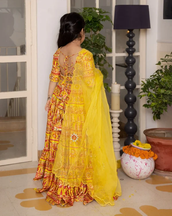Hipsa Yellow Printed Chanderi Lehenga Set