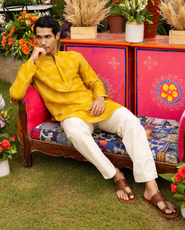 Yuvan Yellow Bandhani Chanderi Kurta