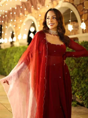 Maroon Blush Embroidered Georgette Suit Set