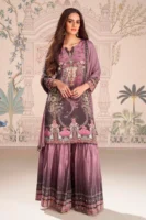 Mauve Crepe Silk Mirror Work Ready Made Suit