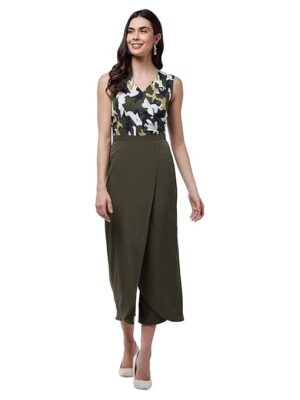 Zima Leto Women’s Camouflage Wrap Jumpsuit | Sleeveless V-Neck One-Piece with Adjustable Wrap Waist & Zipper Closure | Polyester Casual Jumpsuit for Travel, Party & Everyday Style