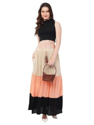 Women's Flared Tiered Skirt in Premium Crepe – A Statement Maxi for Casual Days, Vacations, or Festive Moods